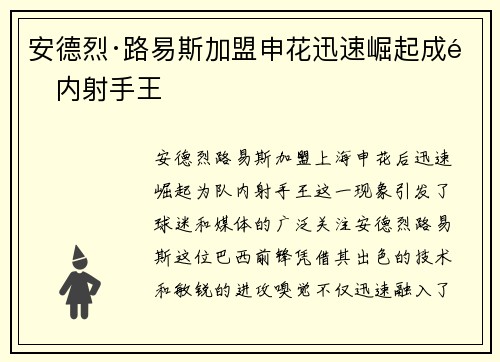 安德烈·路易斯加盟申花迅速崛起成队内射手王 安德烈·路易斯加盟申花迅速崛起成队内射手王